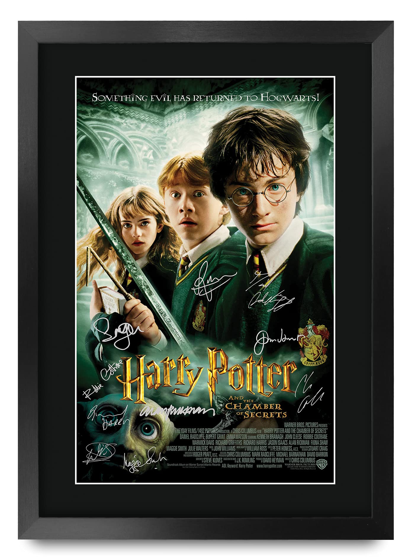 HWC Trading Chamber of Secrets Harry Potter The Cast Daniel Radcliffe Emma Watson Rupert Grint Gifts Printed Poster Signed Autograph Picture for Movie Memorabilia Fans - A3 Framed