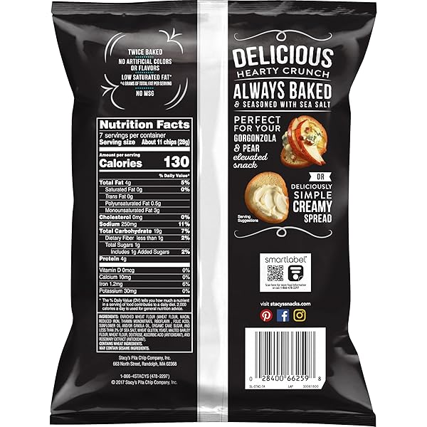 STACY’S BAGEL CHIPS, SEA SALT, NO ARTIFICIAL COLORS OR FLAVORS, 7 OZ BAG