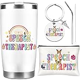 MOIZYNG 3 Pcs Speech Therapist Gifts for Women, Speech Language Pathologist Tumbler with Lid and Straw, Makeup Bag and Keychains, SLP Thanksgiving Christmas Birthday Thank You Gifts for Her
