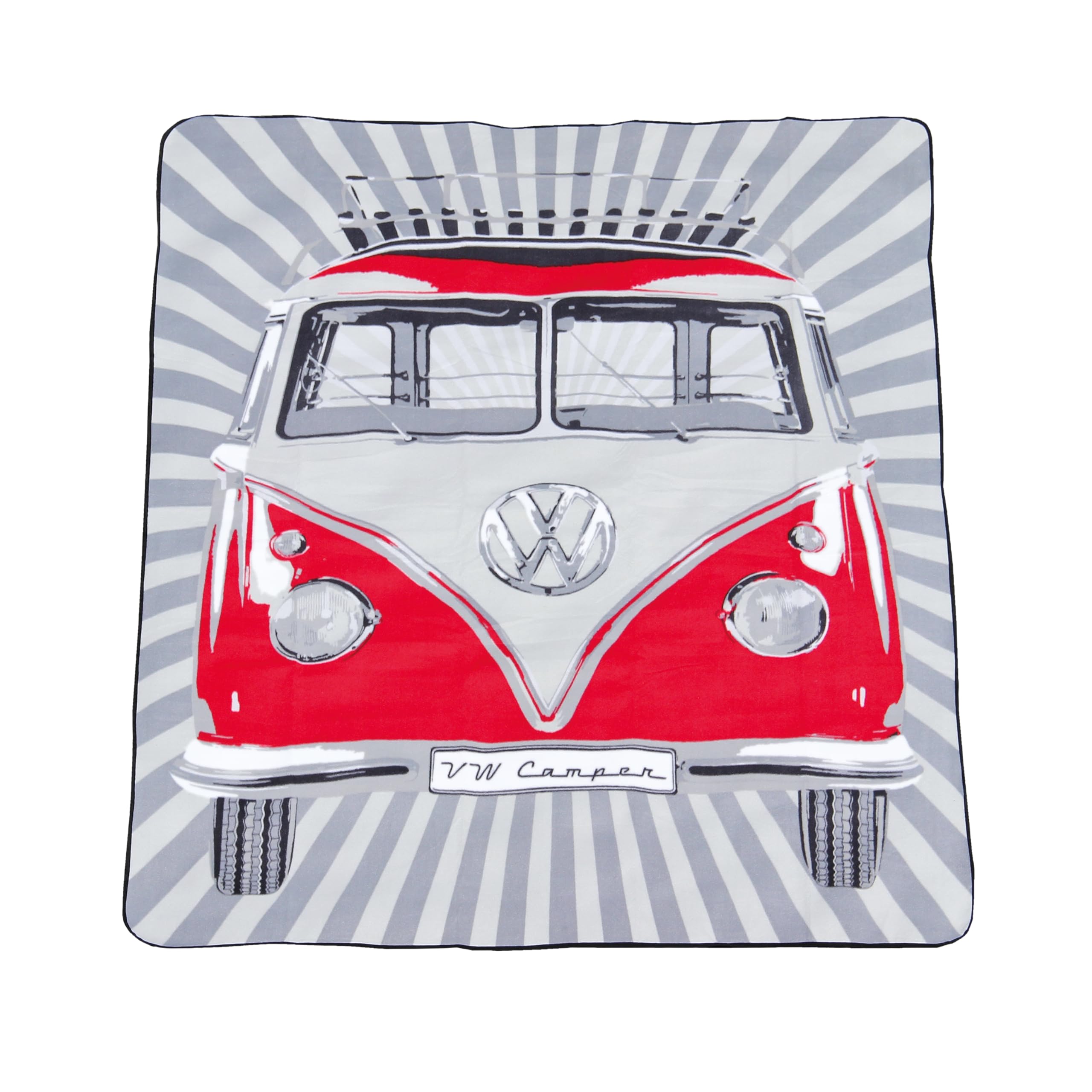 BRISA VW Collection - Volkswagen Picnic Cuddle Throw Blanket T1 Bus Campervan (Samba Stripes/Red/200x150cm/59x78.7 in.)