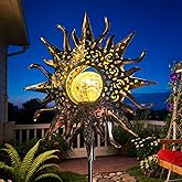 HOMEIMPRO Large Sun Solar Garden Decor Lights Outdoor Garden Gifts Mom Dad, Crackle Glass Metal Stake Backyard Decor, Waterproof LED Lights for Lawn Patio Ornaments, Mothers Day Gifts for Women