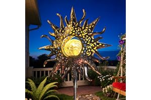 HOMEIMPRO Large Sun Solar Garden Decor Lights Outdoor Garden Gifts Mom Dad, Crackle Glass Metal Stake Backyard Decor, Waterproof LED Lights for Lawn Patio Ornaments, Mothers Day Gifts for Women