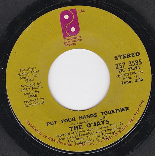 The O'Jays 45vinylrecord Put Your Hands Together/You Got Your Hooks