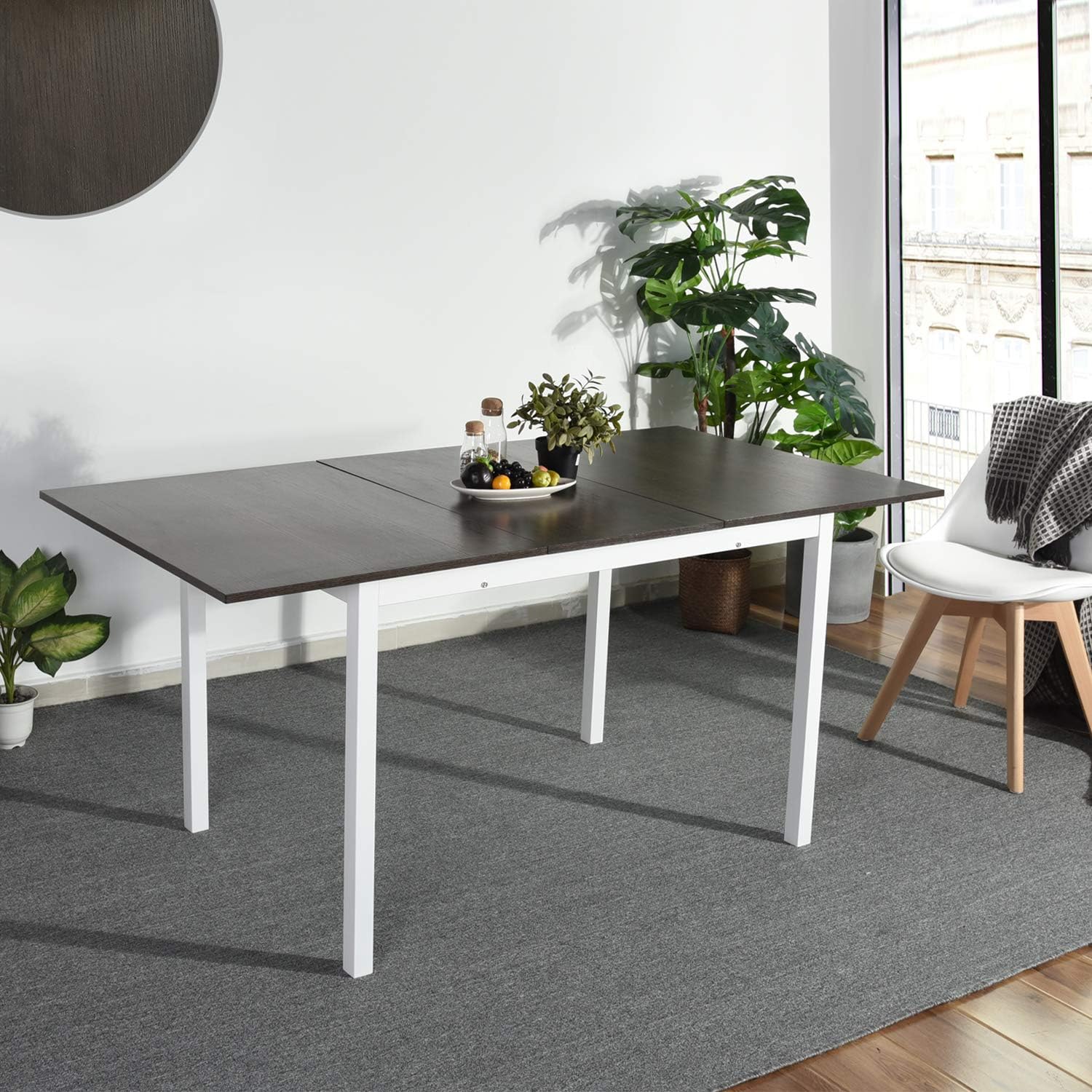 Homylin Dining Table Wooden Multipurpose with Expandable Leaf Rectangular Kitchen Home Restaurant Desk Brown