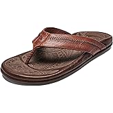 OLUKAI Hiapo Men's Leather Beach Sandal, Crafted Materials, Lightweight & Durable, All-Day Comfort & Support