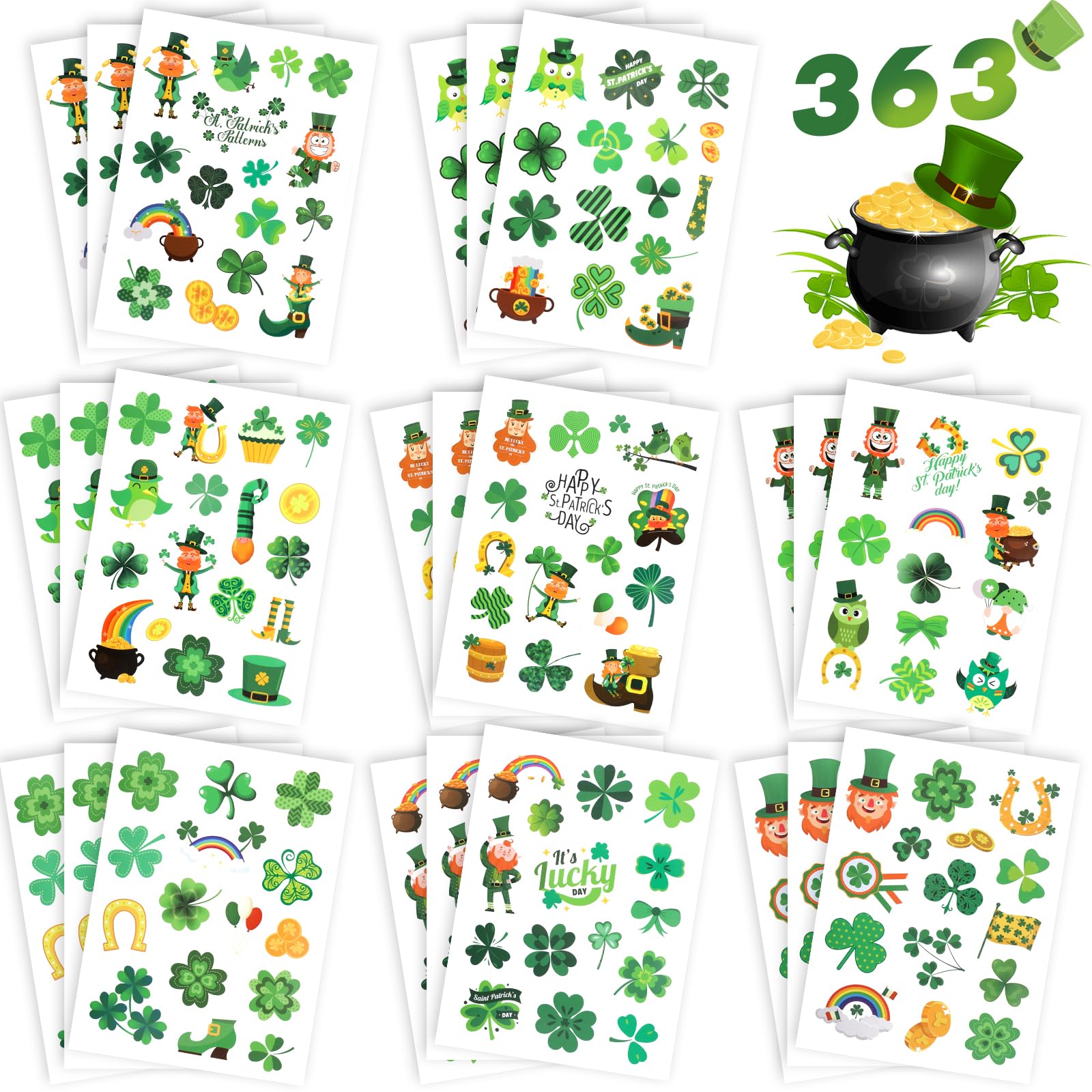 Photo 1 of  Pcs St Patricks Day Stickers for Kids - Bulk Shamrock & Four Leaf Clover Stickers Crafts for Kids Classroom, Irish Saint Patrick's Day Party Favors Supplies Decorative for Gift Box Envelope Cards