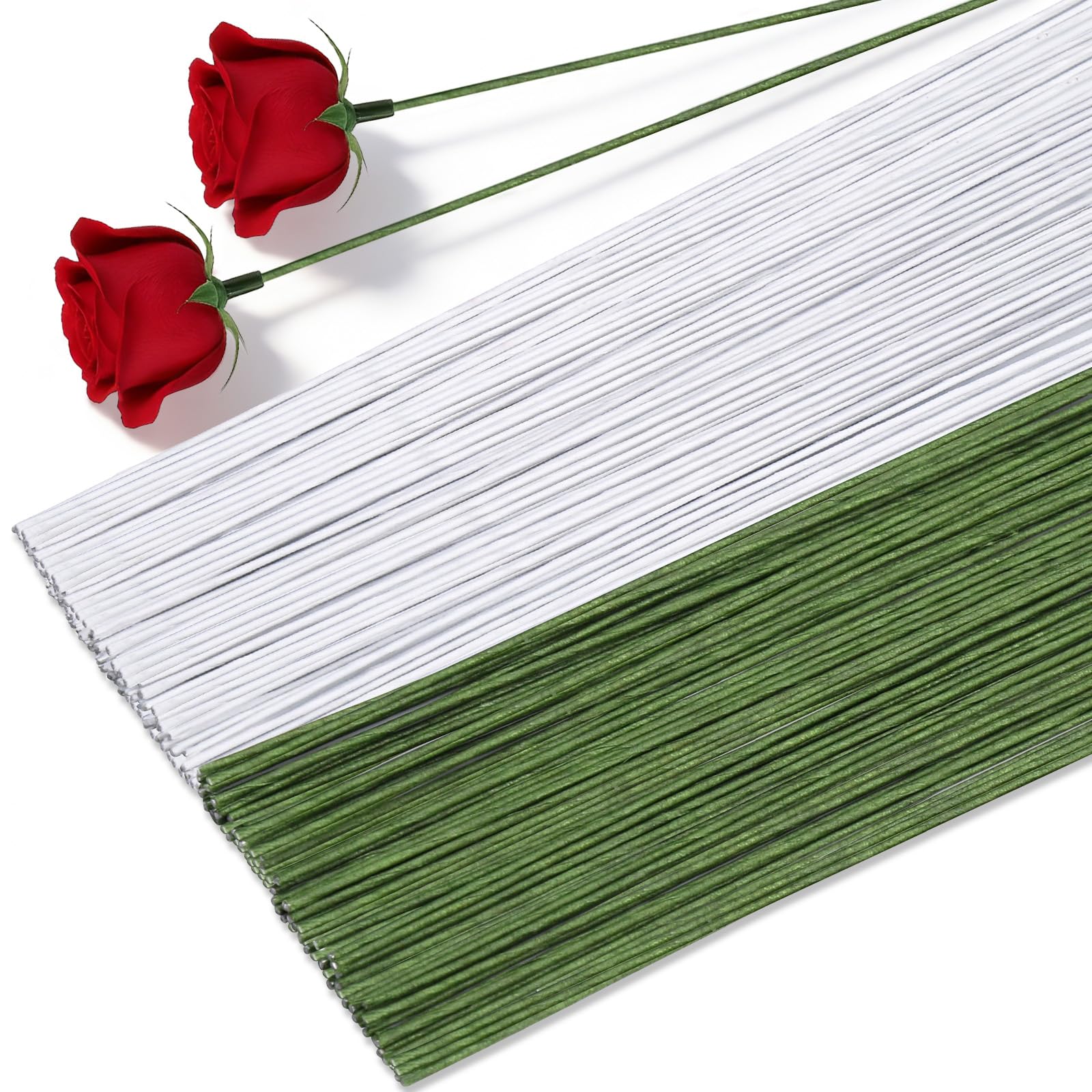 Qzma 100 Pcs Florist Wire, Floral Wire, Floristry Wire for Wreath Making, Flexible Flower Stems for Crafts, Bouquet Wreaths, and Floral Arrangement