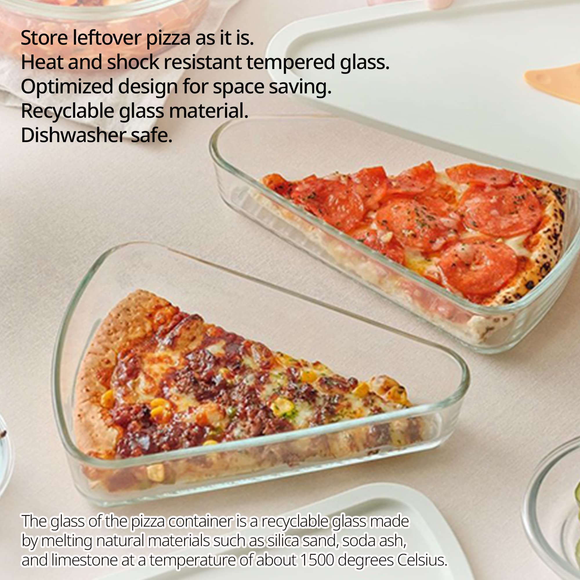Reusable Pizza Slice Container Storage, Tray and Saver to Organize & Save Space with BPA-Free Microwavable Heat & Shock Resistant Tempered Glass Material,Eco-friendly Silicone Material Lid (2)