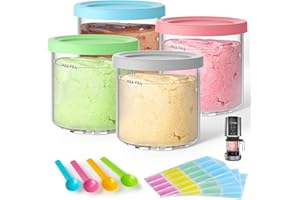 GuanQiao 4 Pack Creami Pint Containers and Lids for Ninja, Compatible with Ninja NC299 NC300 NC301 Series Creami Maker Machine Accessories, BPA Free & Dishwasher Safe, Assorted Colors