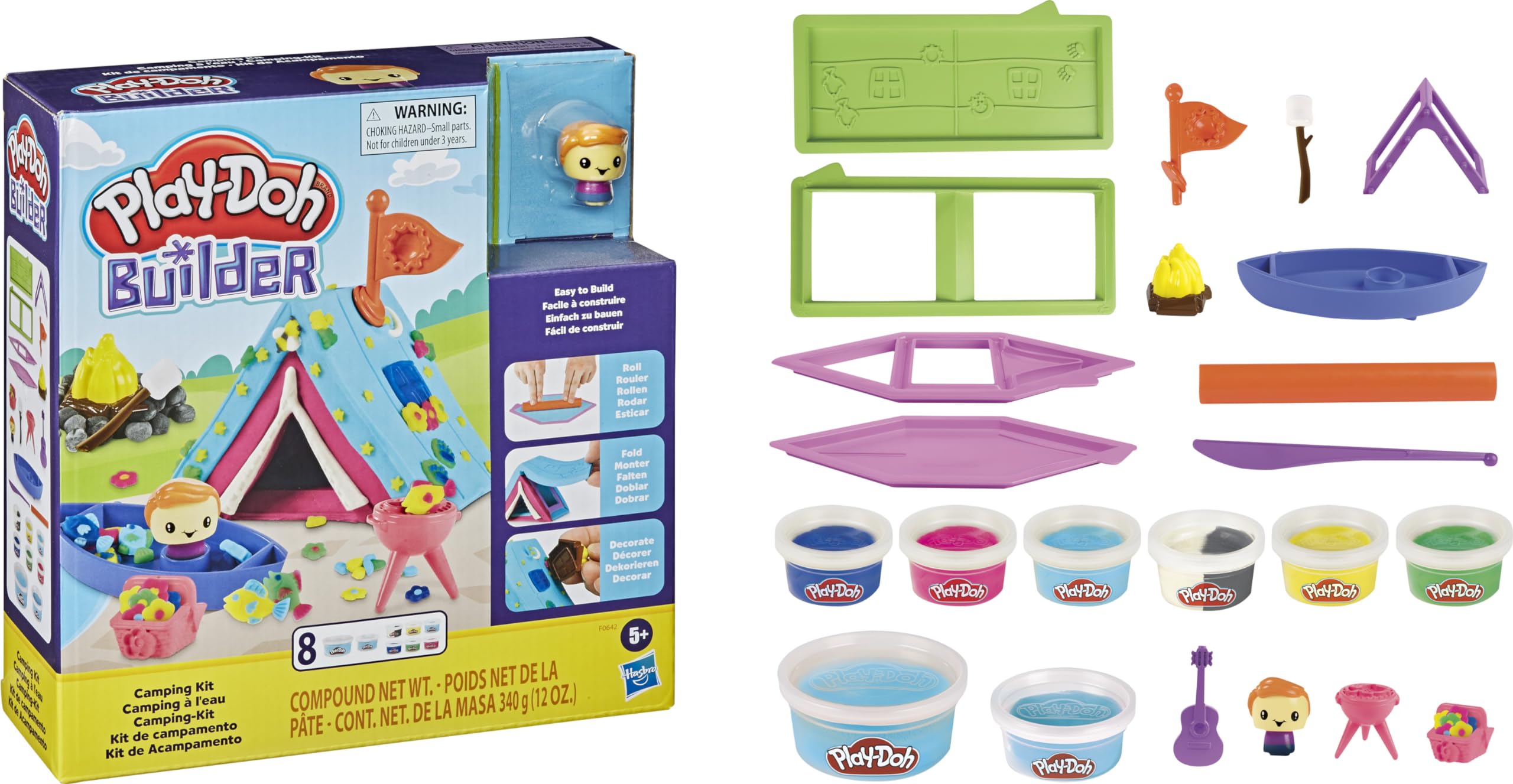 Play-Doh Builder Camping Kit Construction Kit for Children 5 Years + with 8 Colours - Easy DIY Kit