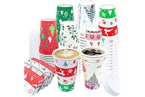 Decodinli 36 PCS Christmas Disposable Coffee Cups, 16 OZ Christmas Winter Party Paper Cups with Lids and Sleeves, To Go Coffee Cups for Hot and Cold Drinks, Winter Xmas Party Supplies Decorations