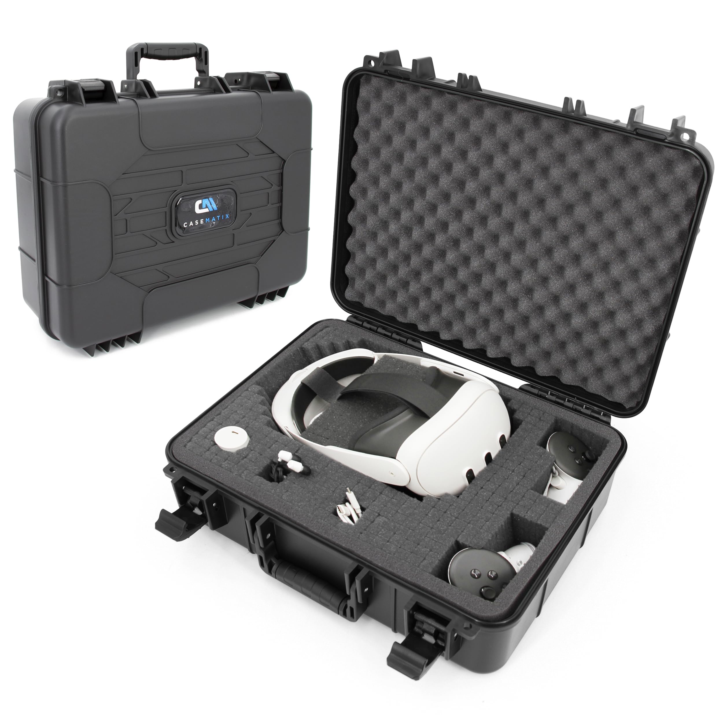 CASEMATIX Hard Case Compatible with Meta Quest 3S, Quest 3, Quest 2, Oculus Quest – VR Headset & Accessories Storage Case with Customizable Foam Protection