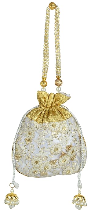 Tooba Handcrafted WSAT Womens Potli (White)