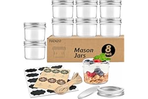 TUZAZO Small Mason Jars 8 Pack, 4 oz Mini Glass Mason Jars with Lids and Labels, Small Glass Canning Jars for Jelly Spice Herbs Honey Jam Storage