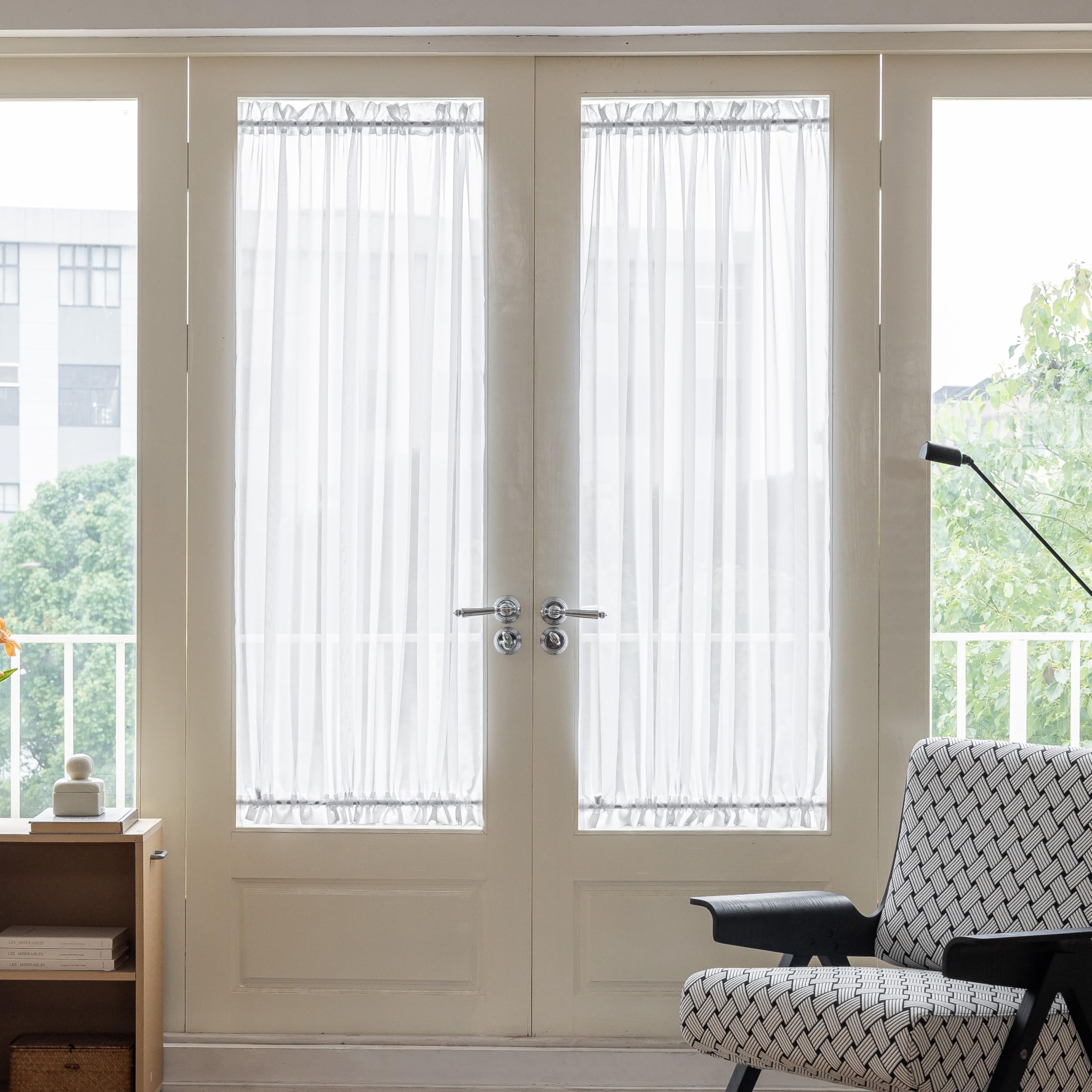 Aquazolax Sheer French Door Voile Curtain Panel, Polyester & Polyester Blend, Ecru, 1 Panel, 54" W x 72" L