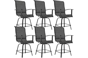 Grand patio Counter Height Swivel Bar Stools Set of 6, 24 Inch Height Patio Seating for BBQ Island Outdoor Kitchen Dining Stool Chair (Black & Grey Plaid, 6PC)