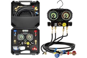 Lichamp HVAC Gauges with 5 FT Hoses, AC Manifold Gauge Set R134A R1234 R410A and R32 Refrigerant Gauges