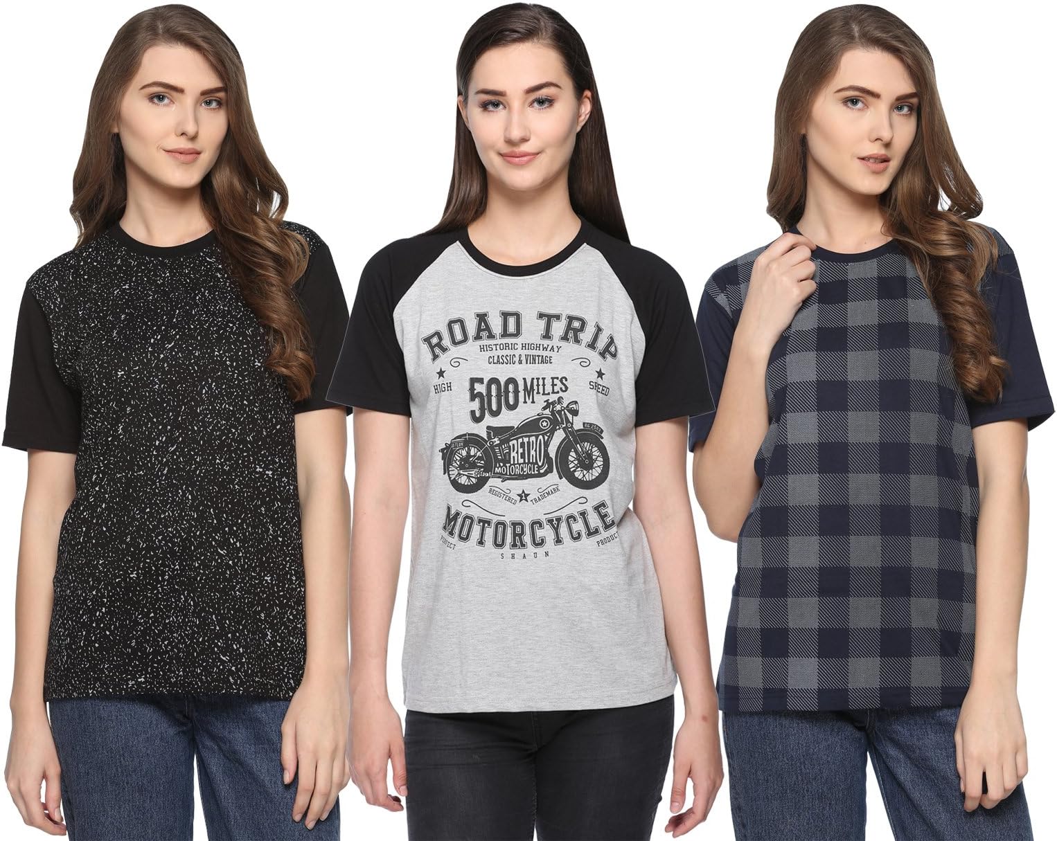 SHAUN 69GAL Women Round Neck T-Shirt(Pack of 3)