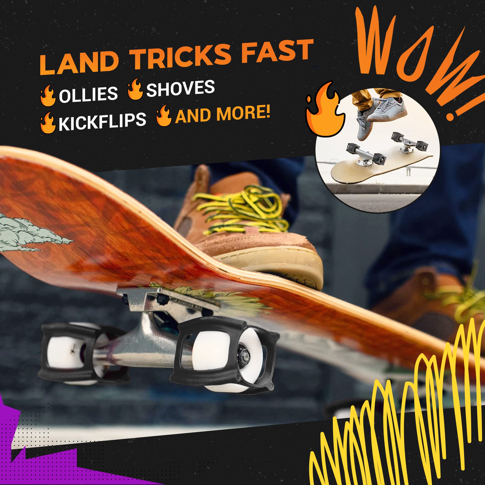 Skateboard Gift Package Accessories with Skater Trainers, Origami Stand, and Free Skate Tool - Learn Tricks Faster, Store Your Board, and get a T-Tool to Tune Up Your Ride