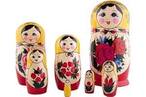 Heka Naturals Semyonov Yellow Nesting Dolls | All Natural Wooden Matryoshka Doll Set of 7 (7 Inch) - Traditional Babushka Home Decor, Wooden Stacking Dolls, Vintage Handmade Shape
