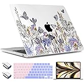 TWOLSKOO for MacBook Air 15 inch Case 2025 2024 2023 Release M4 A3241 M3 A3114 M2 A2941, Plastic Hard Shell & Screen Protector & Keyboard Cover & Type C Adapter, Garden Flower