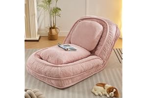 UPYOOE Floor Chair with Back Support, Folding Sofa Chair with 5 Adjustable Position, Plush Floor Gaming Chair, Meditation Chair for Lazy Boys, Human Dog Bed for Living Room, Bedroom, Lounge, Pink