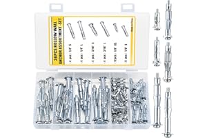 SYBDXJ 36 Pcs Molly Bolts, Hollow Drive Wall Anchors Screws Set Heavy Duty Zinc Plated Steel Molly Bolts Anchors for Drywall, Plaster Walls, Tiles - 1/4, 3/16, 1/8