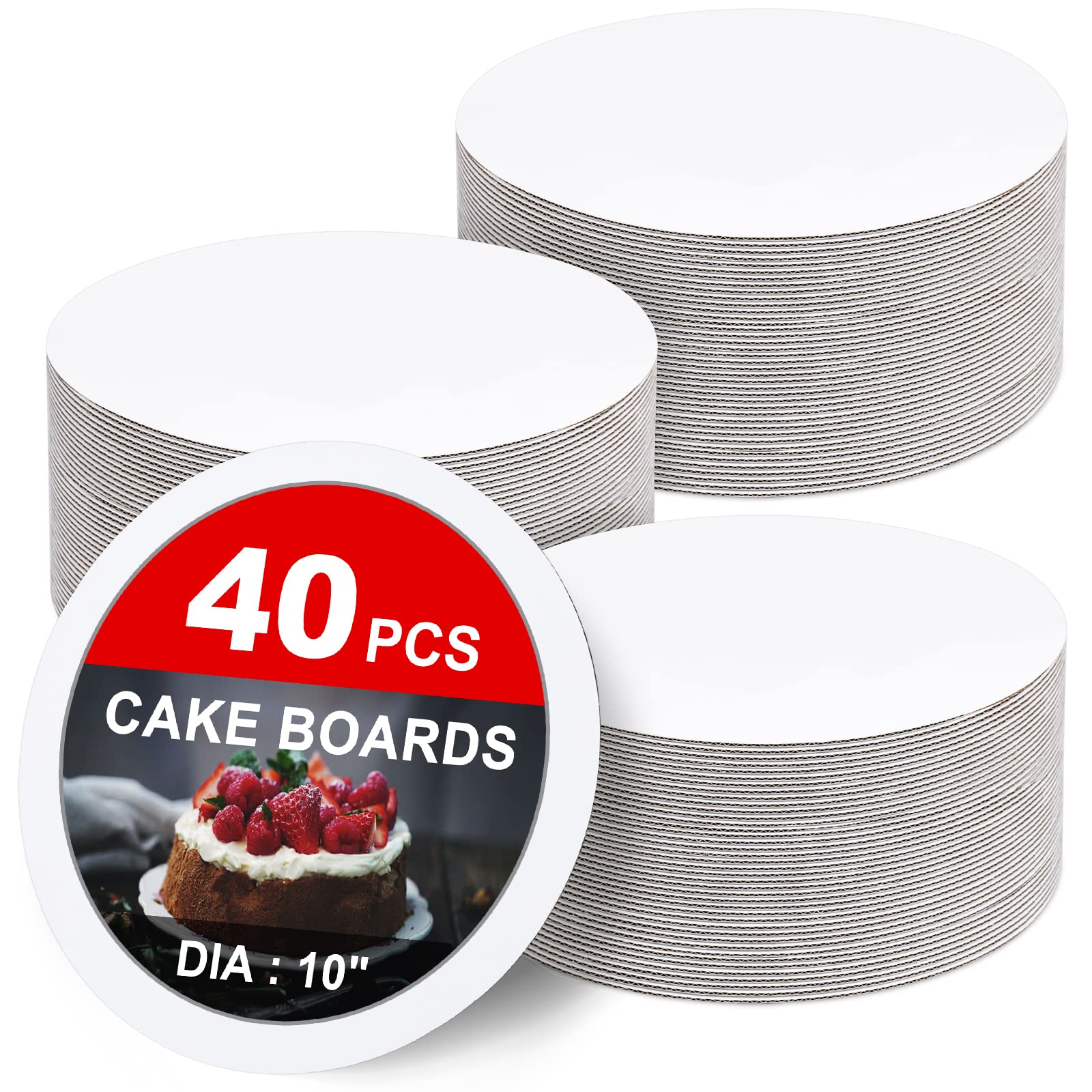 Photo 1 of 40-Packs Cake Boards 10 inch Round, Cake Boards White Cake Board Rounds, White Cake Circles Rounds Base Food-Grade Cardboard Cake Plate for displaying Cakes, Bread, Desserts?Thin and Sturdy?