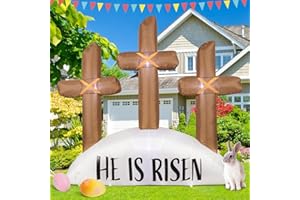 Deekom 6FT Easter Inflatable Outdoor Decorations He is Risen Cross, Build-in LED Lights Holiday Blow Up Yard Decoration, for Easter Holiday Party, Outdoor,Garden, Yard Lawn Décor