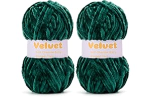 YIJU Velvet Yarn Chenille Yarn for Crocheting and Knitting Soft Chenille Bulky Baby Blanket Yarn DIY Weaving Craft 2pack Dark Green(4oz 132yds Each)