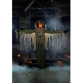 Fun Costumes 6.5FT Swiping Scarecrow Animatronic | Halloween Decoration with Moving Arm, Glowing Eyes, Fire Light Effects and Creepy Phrases
