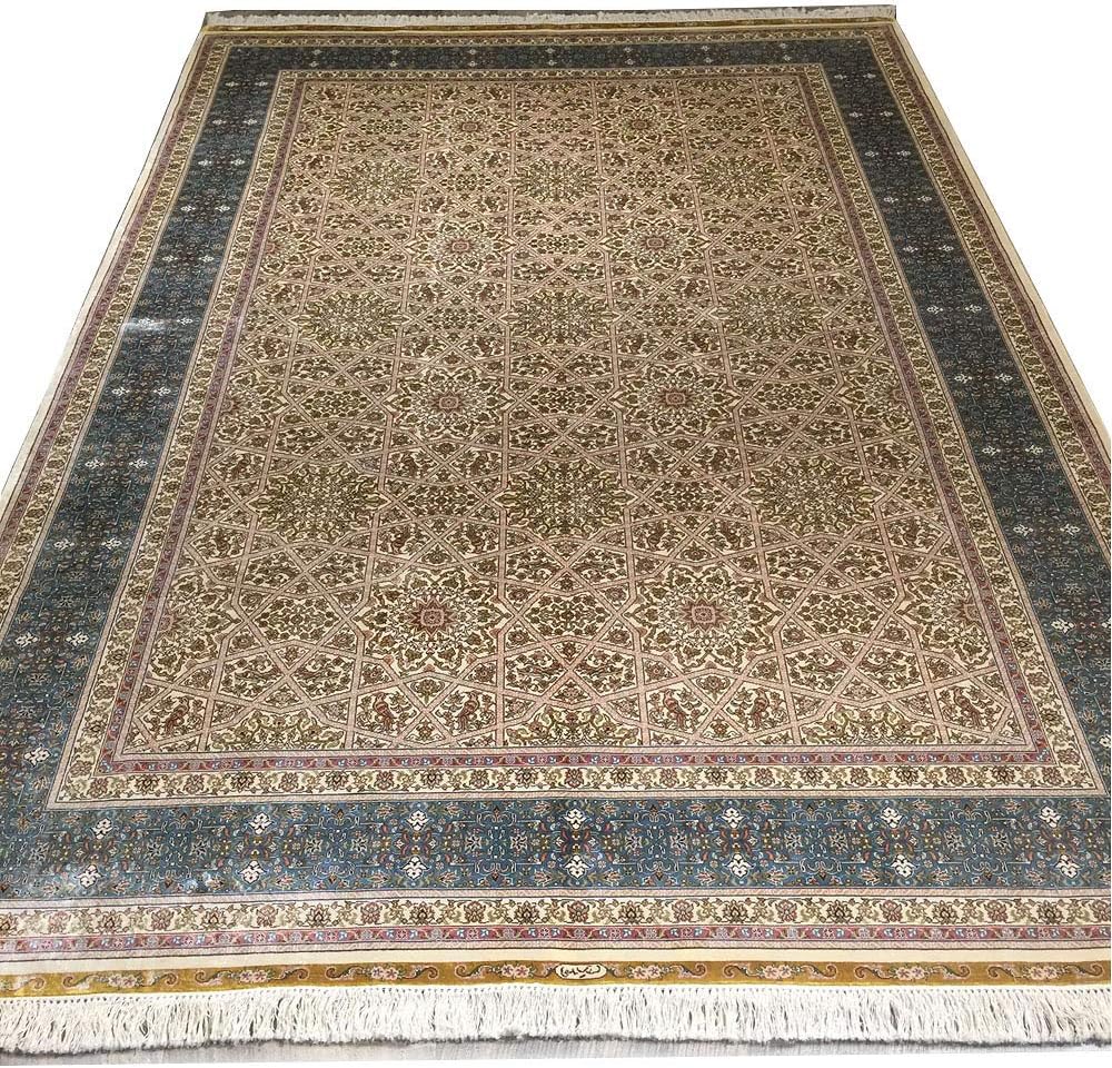 Amazon Com Yuchen Rug 6x9 Blue Silk Rug Handmade Persian Tabriz Rug For Living Room Kitchen Dining
