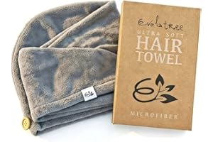 Evolatree Microfiber Hair Towel Wrap for Women – Quick-Dry Anti-Frizz Hair Turban with Wooden Button, Designed in Canada for 