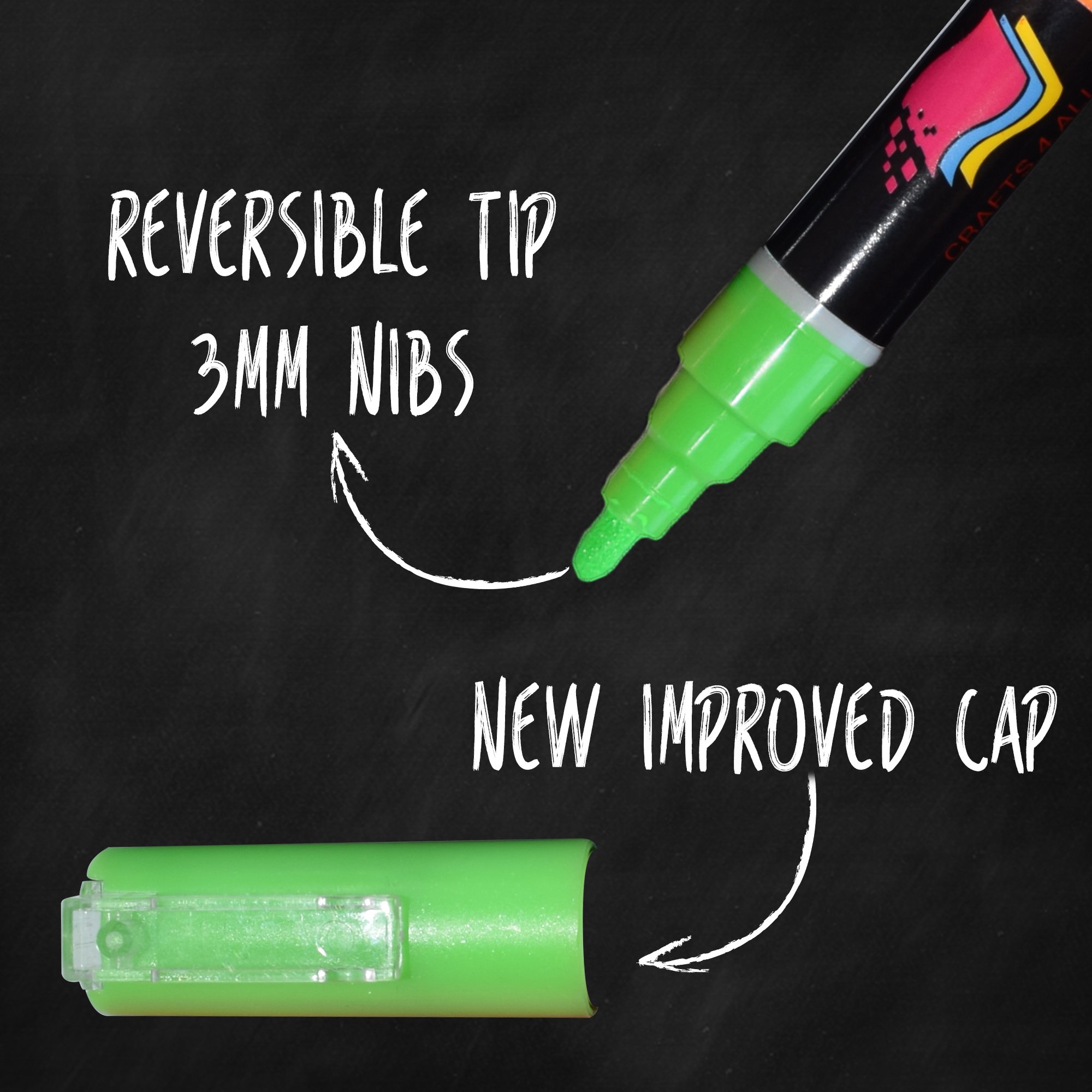 Liquid Chalk markers pens with erasable ink and 3MM reversible tips 8 pack neon colors 32 free chalkboard labels by Crafts 4 ALL