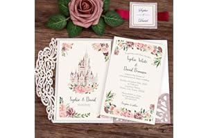 DreamBuilt 4.7 x7 inch 50PCS Blank Rose Gold Glitter Laser Cut Wedding Invitations With Envelopes Kit Hollow Rose Pocket And 