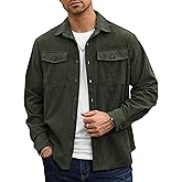 Herberton Men Corduroy Shirt Button Down Casual Ribbed Lightweight Jacket with Flap Pockets (S-XXL)