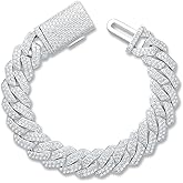 CG&KYGG 15mm Iced Out Diamond Cuban Link Bracelet Necklace - Heavy 18K White Gold Plated Chain for Men Women - 6A+ Zircon Hip Hop Jewelry - Birthday Gift with Delicate Package