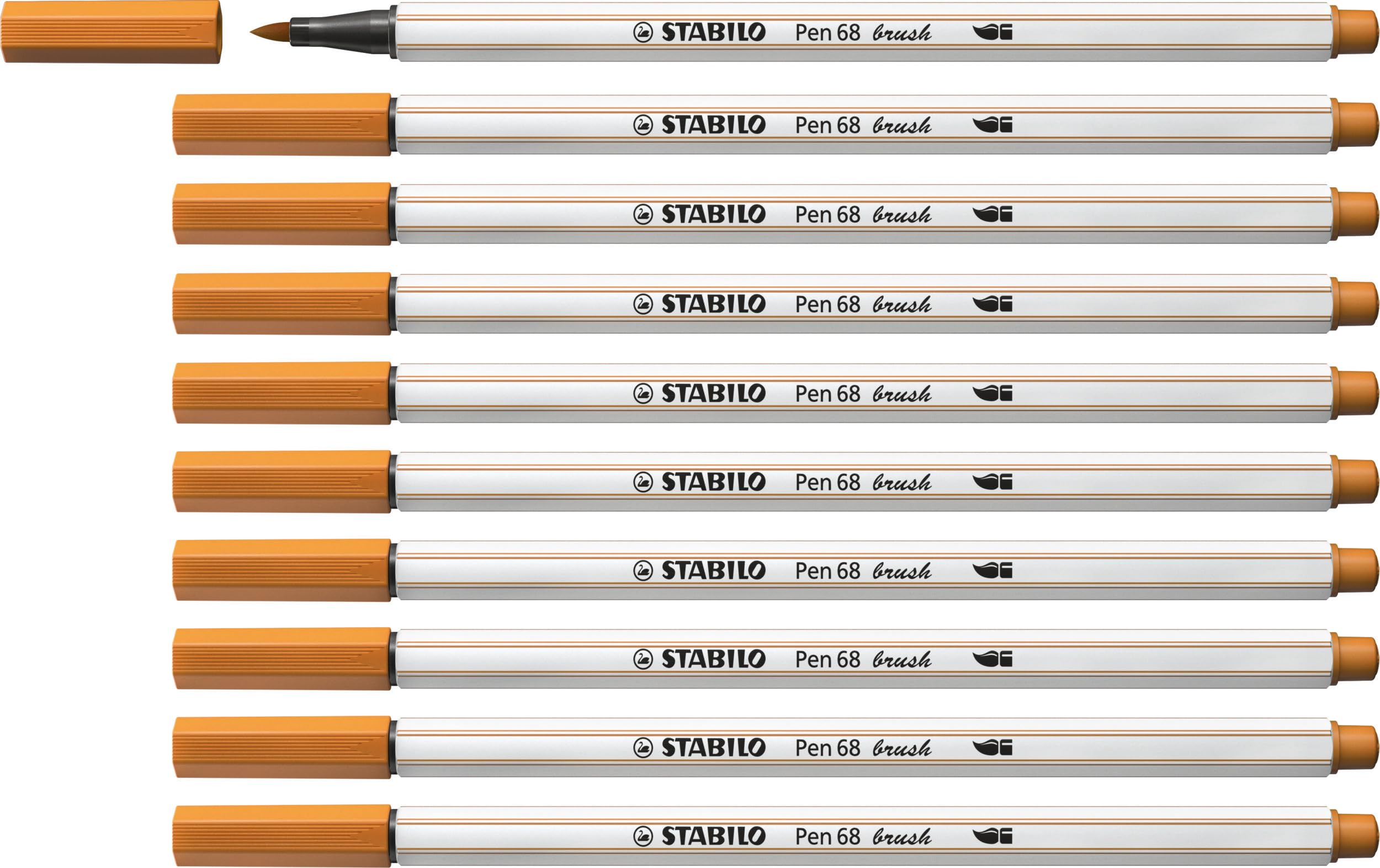 STABILO Pen 68 brush - Premium Fibre-Tip Pen with Brush Tip - Pack of 10 - Dark Ochre