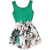 NEW 6-14 Years Seechosle Girls 2 Piece Outfits Ribbed Tank Top and Paperbag Shorts Set with Pockets