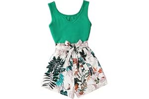 SEECHOSLO NEW 6-14 Years Seechosle Girls 2 Piece Outfits Ribbed Tank Top and Paperbag Shorts Set with Pockets