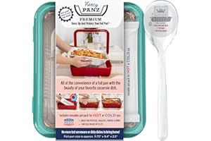 Fancy Panz Premium Dress Up & Protect Your Foil Pan, Made in USA. Hot/Cold Gel Pack, One Half Sized Foil Pan & Serving Spoon Included. Stackable for easy travel. (Aqua)