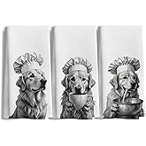 LUKIPOM Funny Chef Golden Retriever Accessories Gifts Kitchen Towels Set of 3,Golden Retriever Kitchen Decor,Dog mom Gifts for Women，16x24 Inch