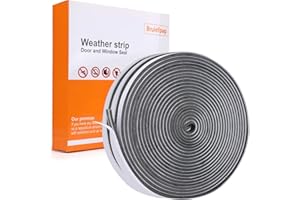 BRUIEFPAP 33.3FT Self-Adhesive Weather Stripping Seal for Door Frames & Sliding Windows, Door Soundproofing, Window Insulation for Winter,0.35'' Wide x 0.2'' Thick, Grey