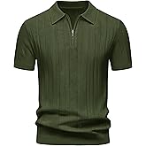 Cotrasen Mens Zipper Polo Shirts Short Sleeve Textured Knit Polo Shirts Regular Fit Casual Stretchy Golf Shirts