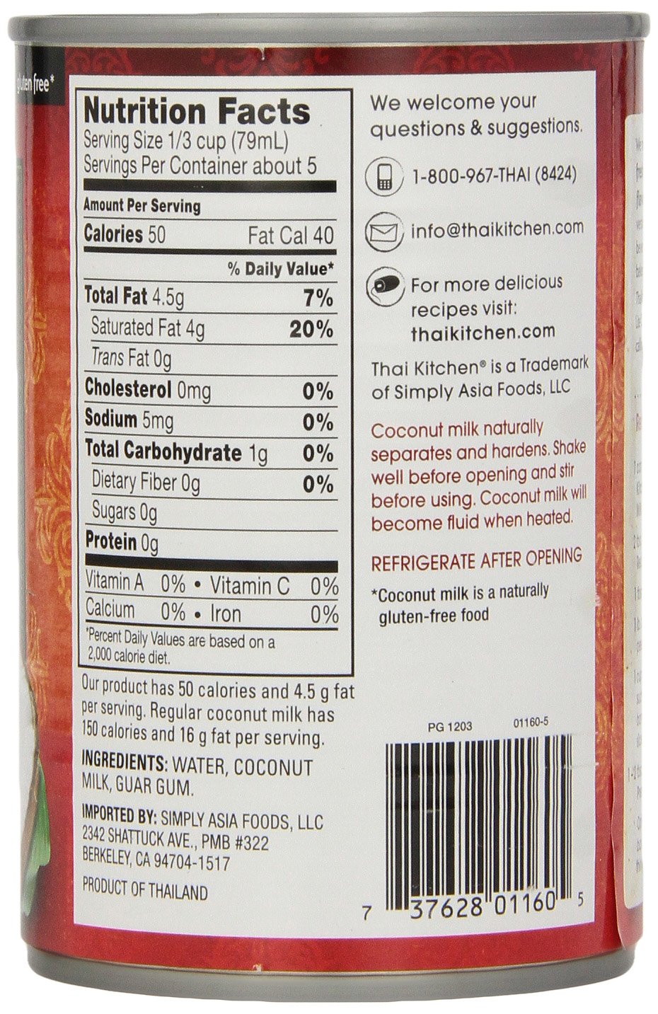 Thai Kitchen Lite Coconut Milk Nutrition Runners High Nutrition