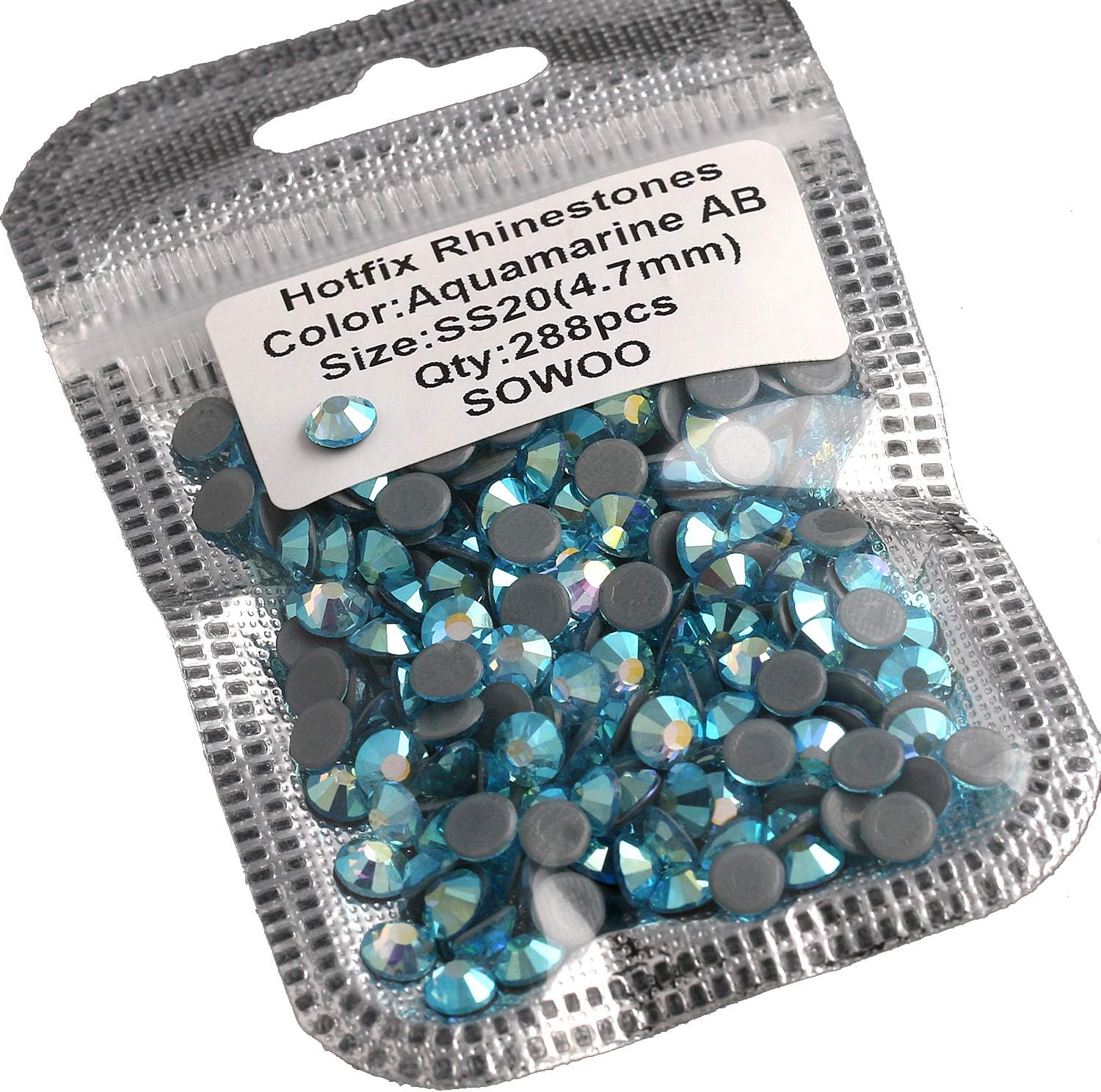 Hotfix Rhinestones Round Shape Flatback Crystal Glass Loose Beads were Fantastic to Decorate Wedding Dresses Shoes Article Containers and Nails|288PCS 16 Facets SS20 Precision Cut Aquamarine AB|SOWOO