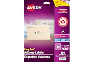 Avery Clear Rectangle Labels with Easy Peel for Laser and Inkjet Printers, 1" x 2-5/8", Glossy Clear, Rectangle, 300 Labels, 