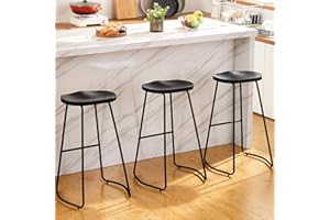 HeuGah Bar Stools Set of 3, Bar Height Wooden Bar Stools Saddle Seat, 30" Backless Barstool for Kitchen Island, Black Bar Stools Easy to Assemble (Black, 3 PCS 30Inch Barstool)