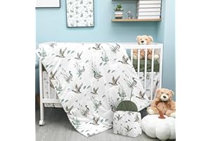 Oudain 4 Piece Mallard Duck Crib Bedding Set Including Mallard Duck Crib Skirt, Blanket, Crib Sheet and Diaper Stacker, Soft Neutral Nursery Standard Size Baby Bedding for Baby Girls and Boys