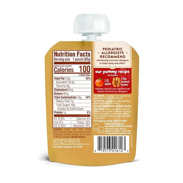 HAPPY BABY ORGANICS NUTTY BLENDS ORGANIC APPLES WITH 1 TSP WALNUT BUTTER 3 OZ POUCH (PACK OF 8)